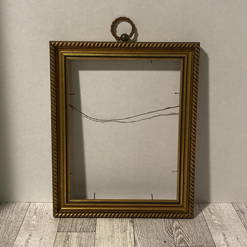 Vintage Antique Brushed Gold Gilt / Black Carved Wood Frame 10.5 X 8.75" Ornate
